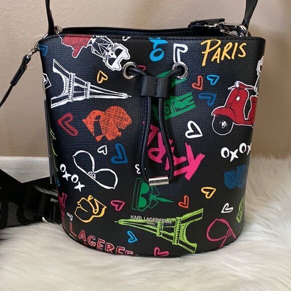 NWT Karl Lagerfeld Crossbody Tote - Black - Multi Color - Picture 13 of 14